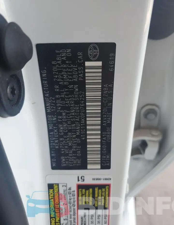 4T1C11AK0PU764252 Photo# 12