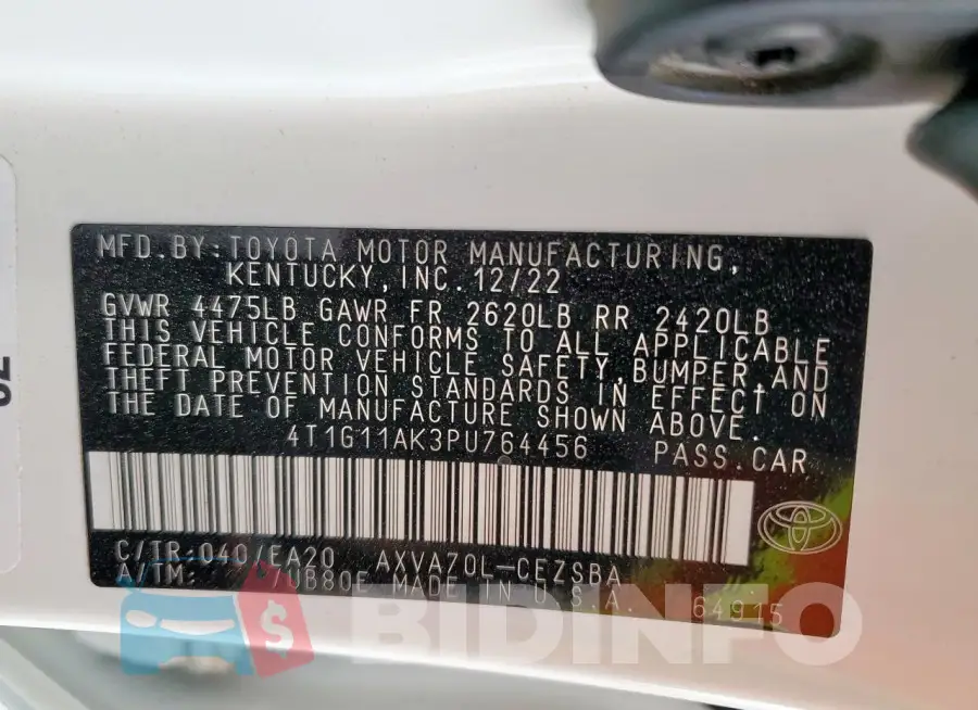 4T1G11AK3PU764456 Photo# 12