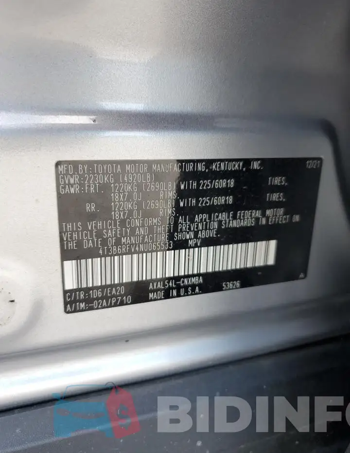 4T3B6RFV4NU065533 Photo# 13