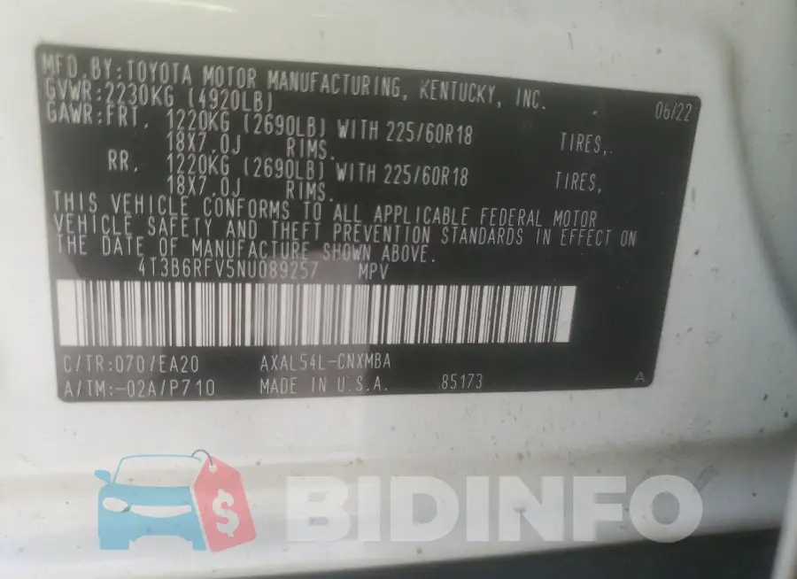 4T3B6RFV5NU089257 Photo# 12