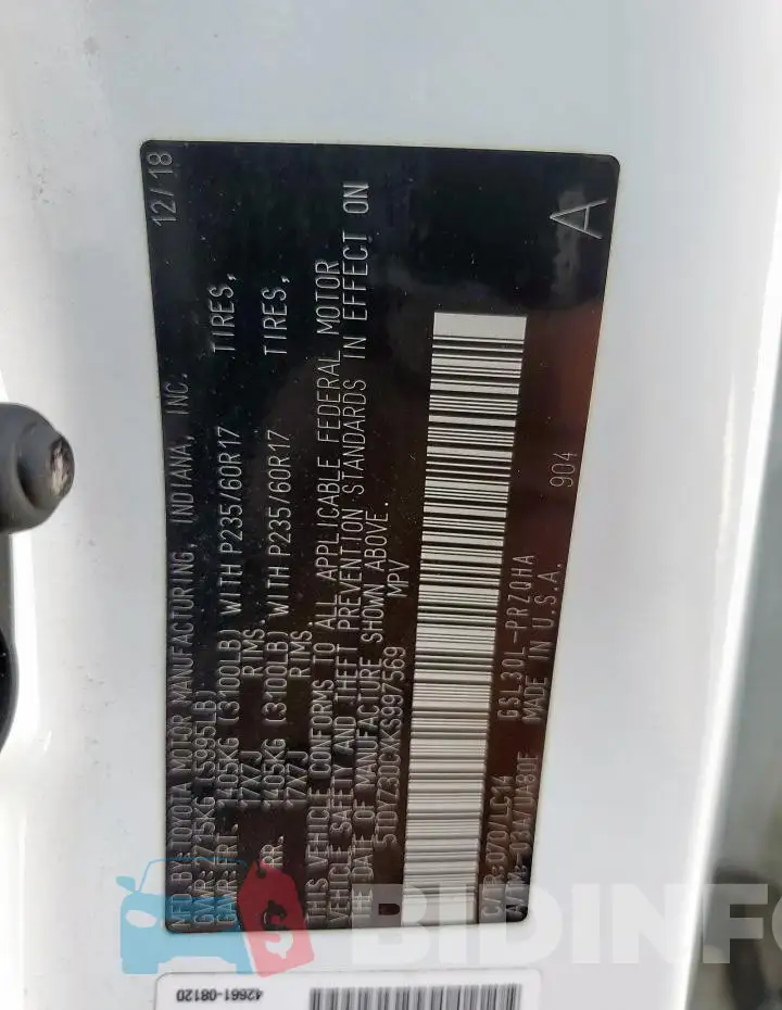5TDYZ3DCXKS997569 Photo# 13