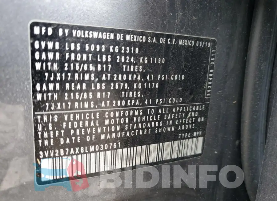3VV2B7AX6LM030761 Photo# 13