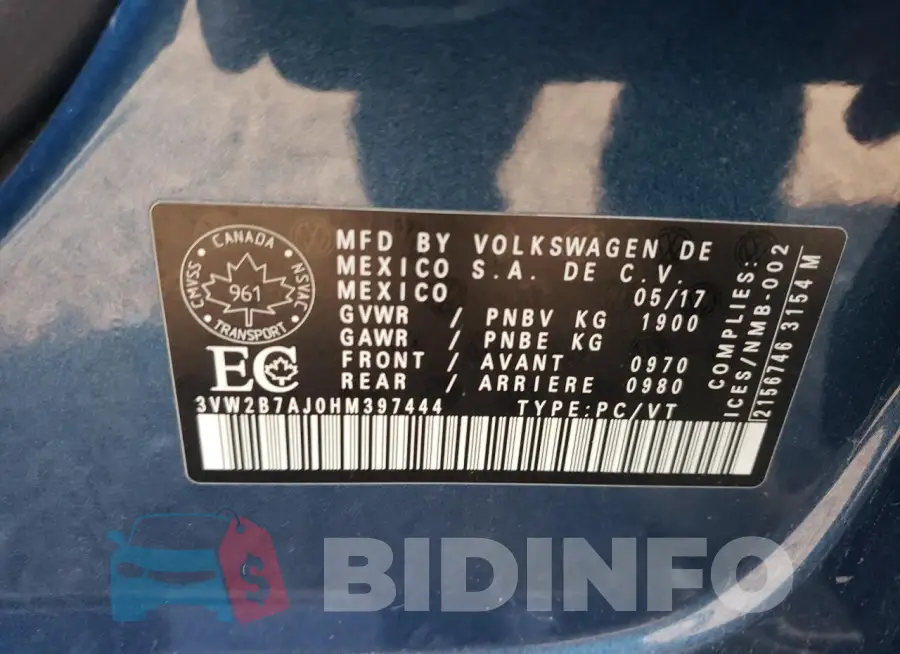 3VW2B7AJ0HM397444 Photo# 13