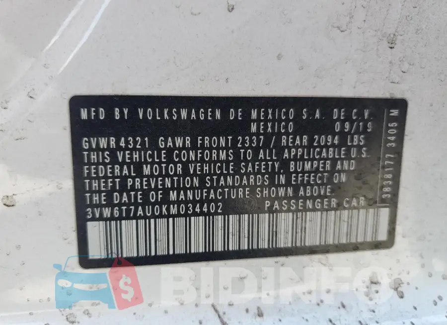 3VW6T7AU0KM034402 Photo# 13
