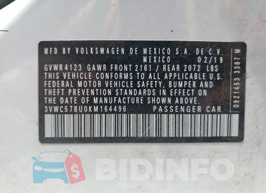 3VWC57BU0KM164496 Photo# 12