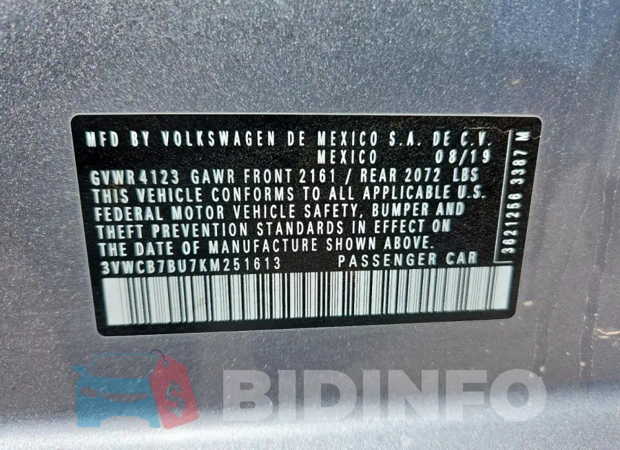 3VWCB7BU7KM251613 Photo# 12