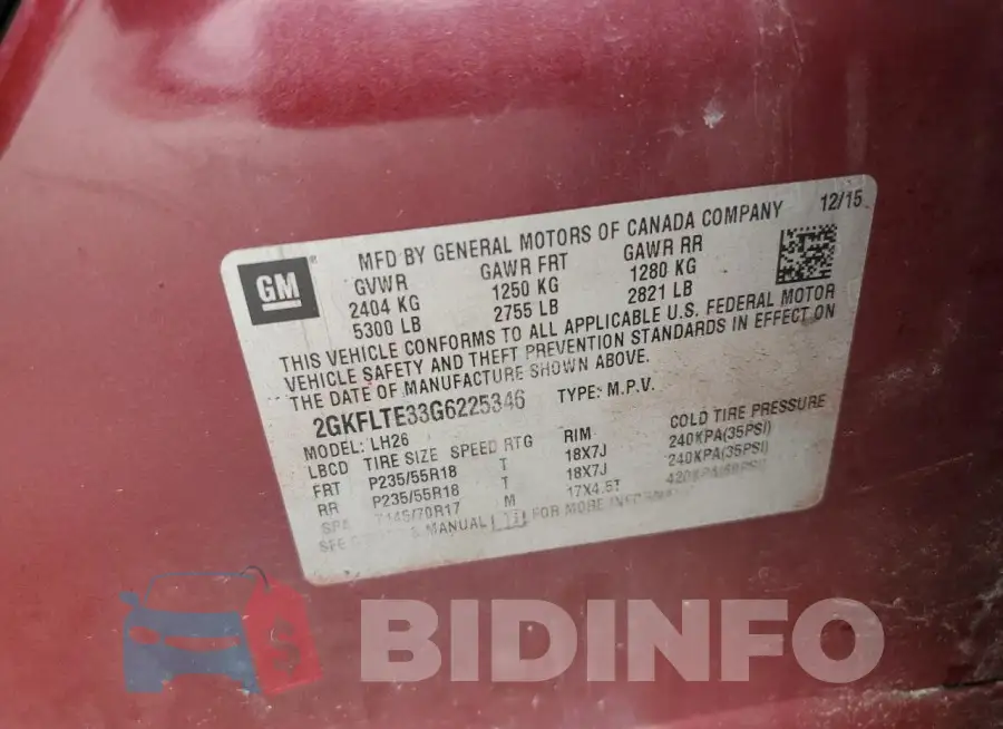 2GKFLTE33G6225346 Photo# 12