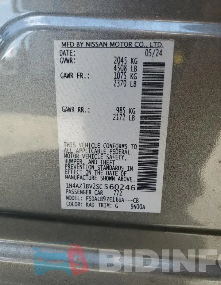 1N4AZ1BV2SC560246 Photo# 12
