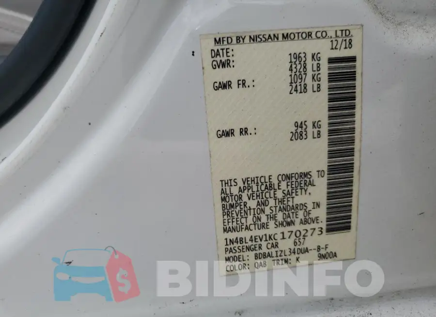 1N4BL4EV1KC170273 Photo# 12