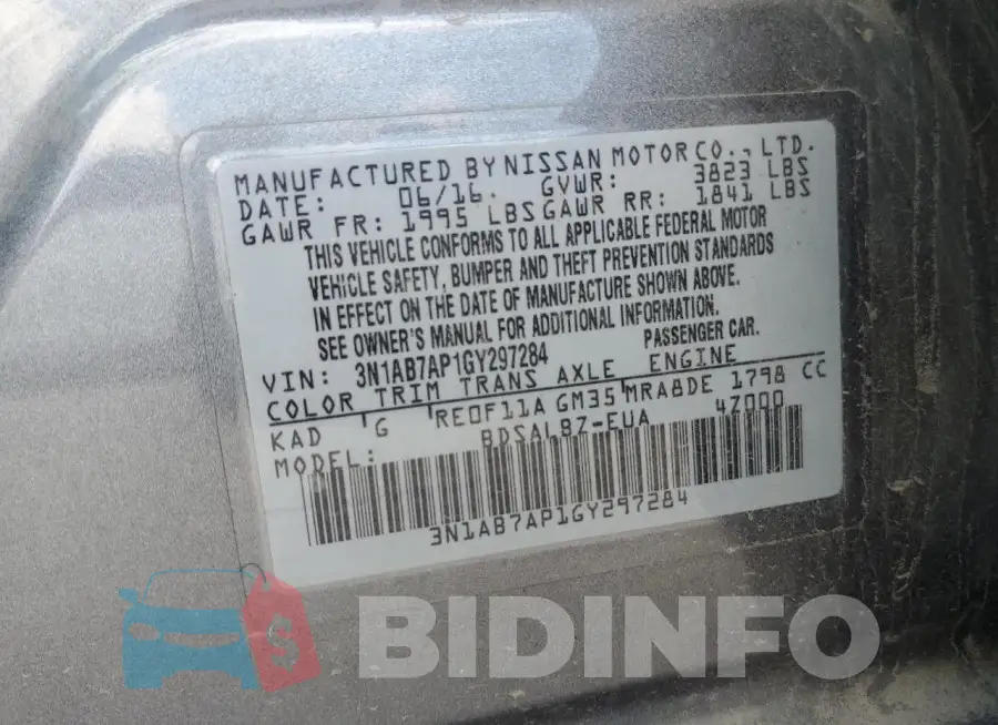 3N1AB7AP1GY297284 Photo# 13