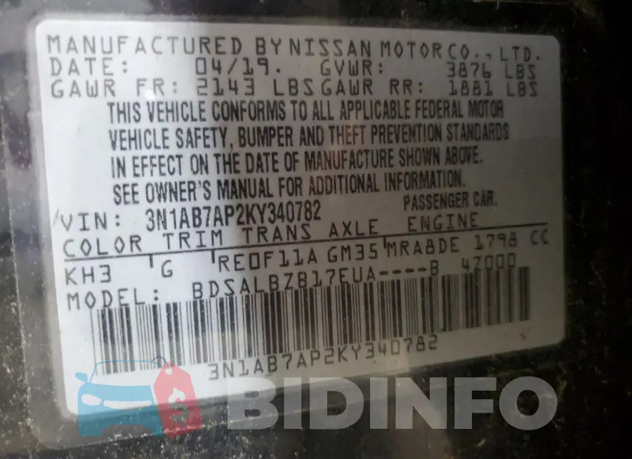 3N1AB7AP2KY340782 Photo# 12
