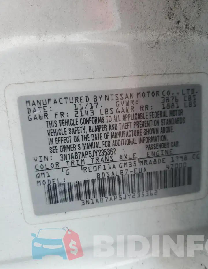 3N1AB7AP5JY235362 Photo# 12