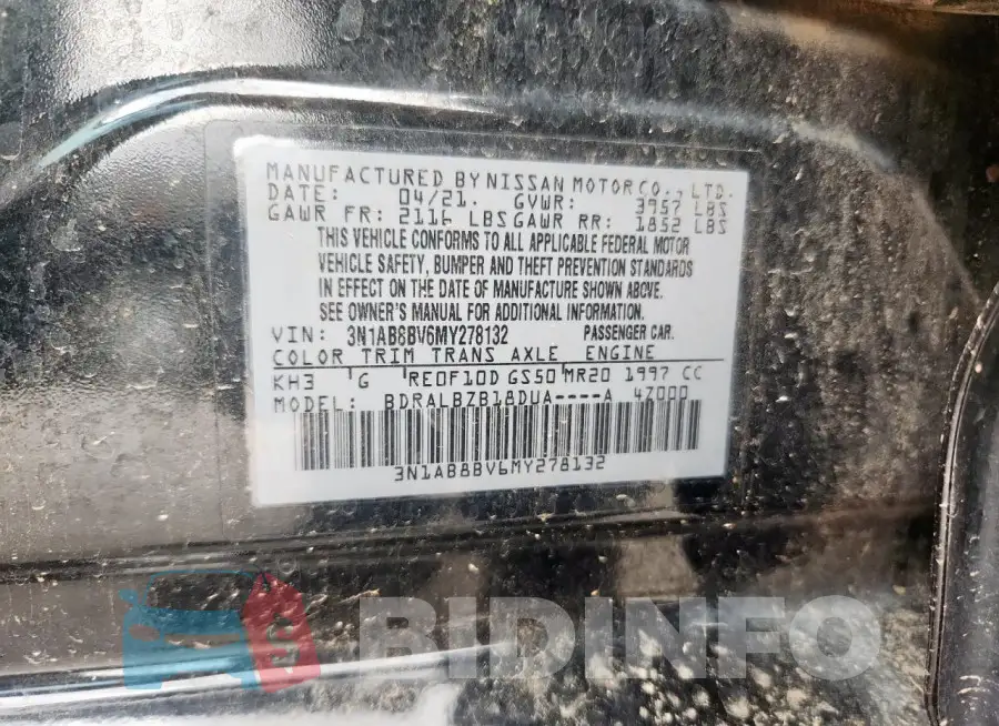 3N1AB8BV6MY278132 Photo# 12