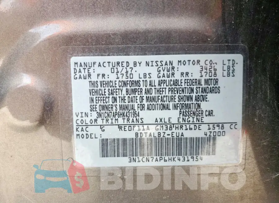 3N1CN7AP6HK431954 Photo# 12