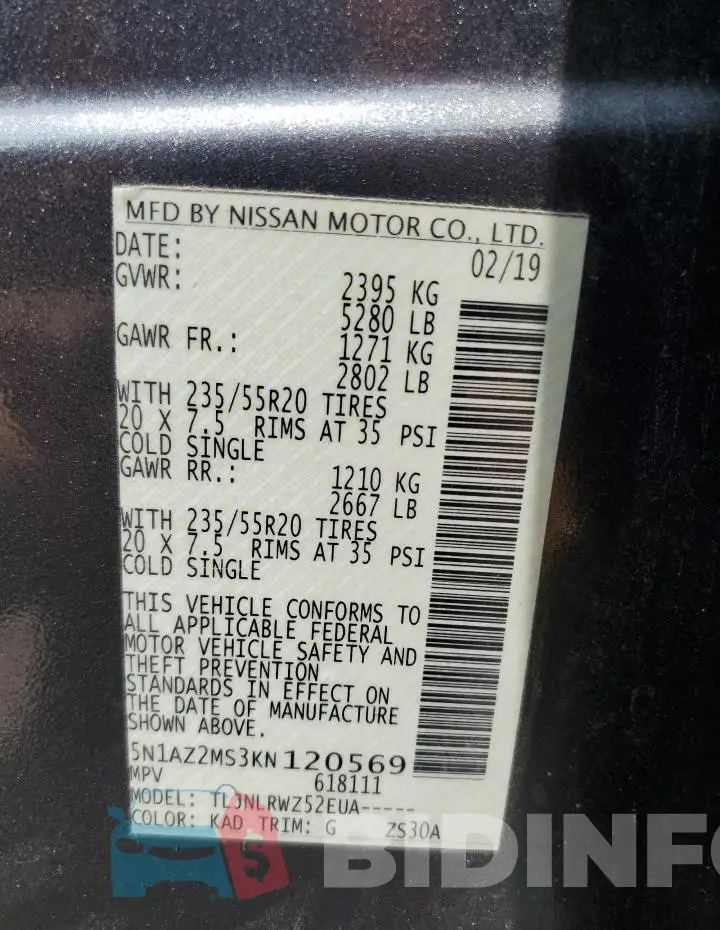 5N1AZ2MS3KN120569 Photo# 13