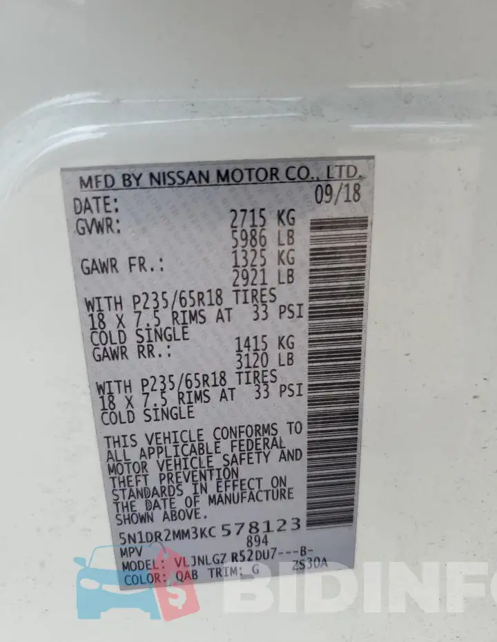 5N1DR2MM3KC578123 Photo# 13