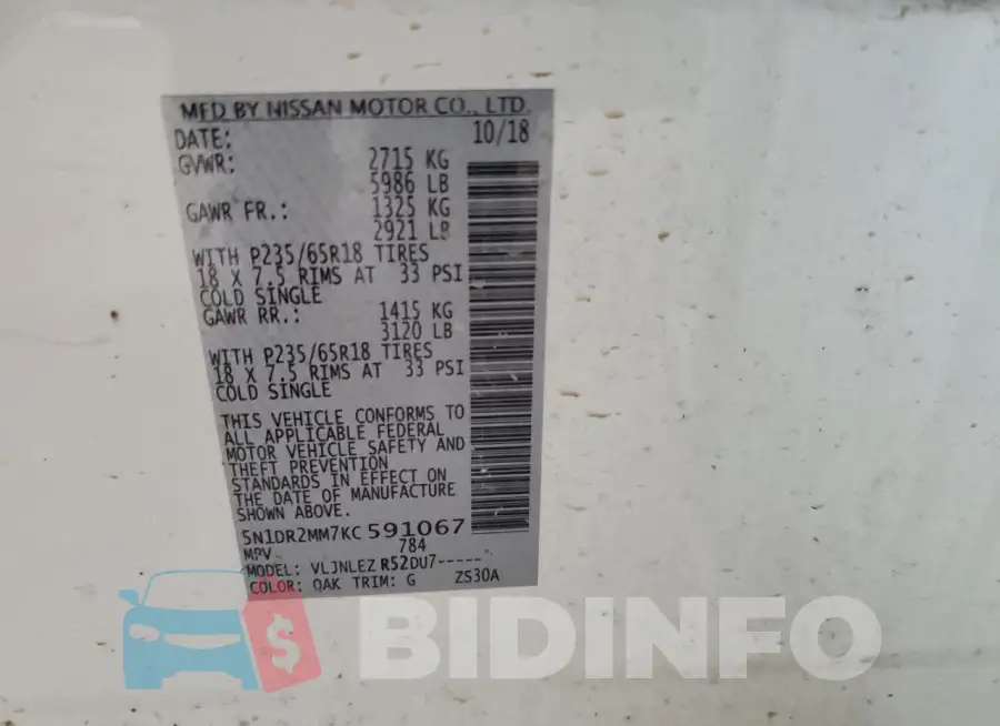 5N1DR2MM7KC591067 Photo# 12