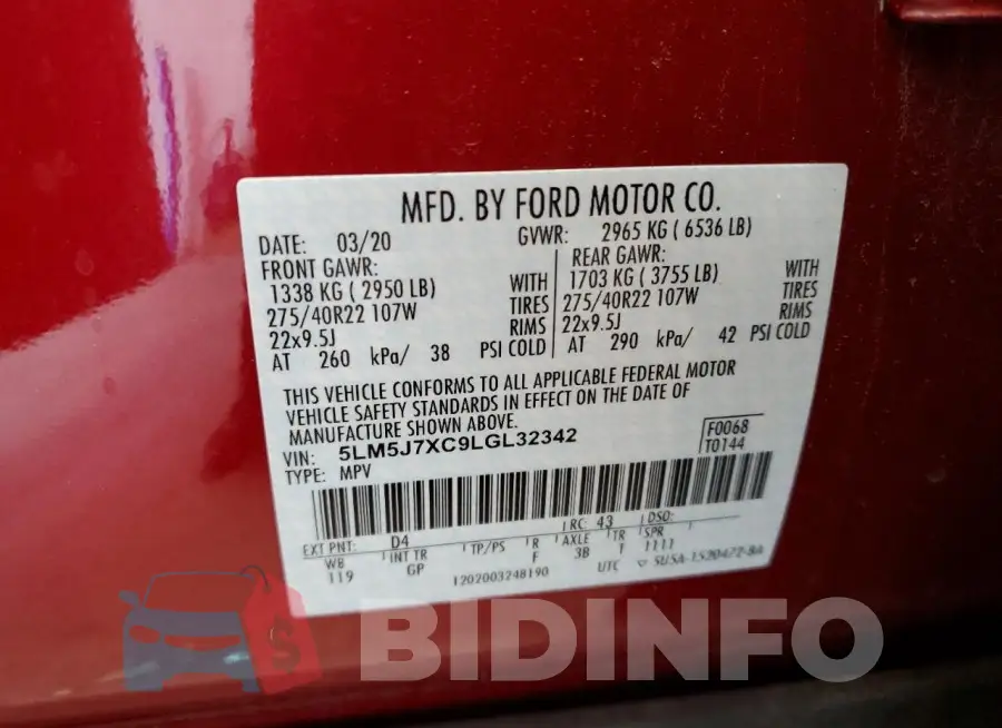 5LM5J7XC9LGL32342 Photo# 14
