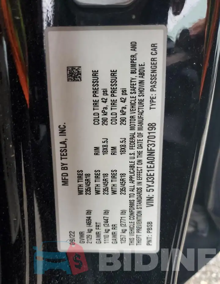 5YJ3E1EA0NF370198 Photo# 12