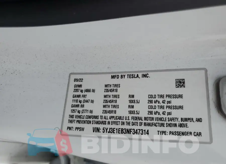 5YJ3E1EB3NF347314 Photo# 13