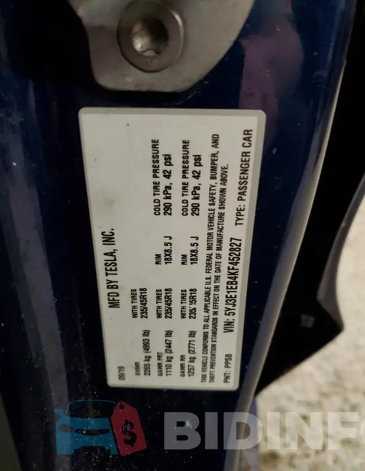 5YJ3E1EB4KF452827 Photo# 13