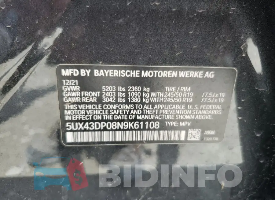 5UX43DP08N9K61108 Photo# 12