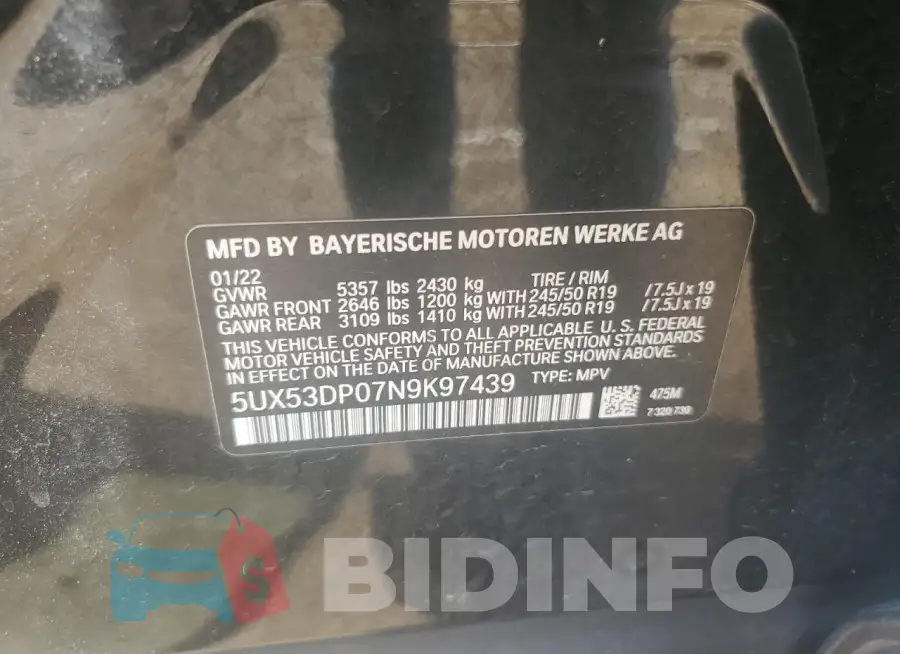 5UX53DP07N9K97439 Photo# 13