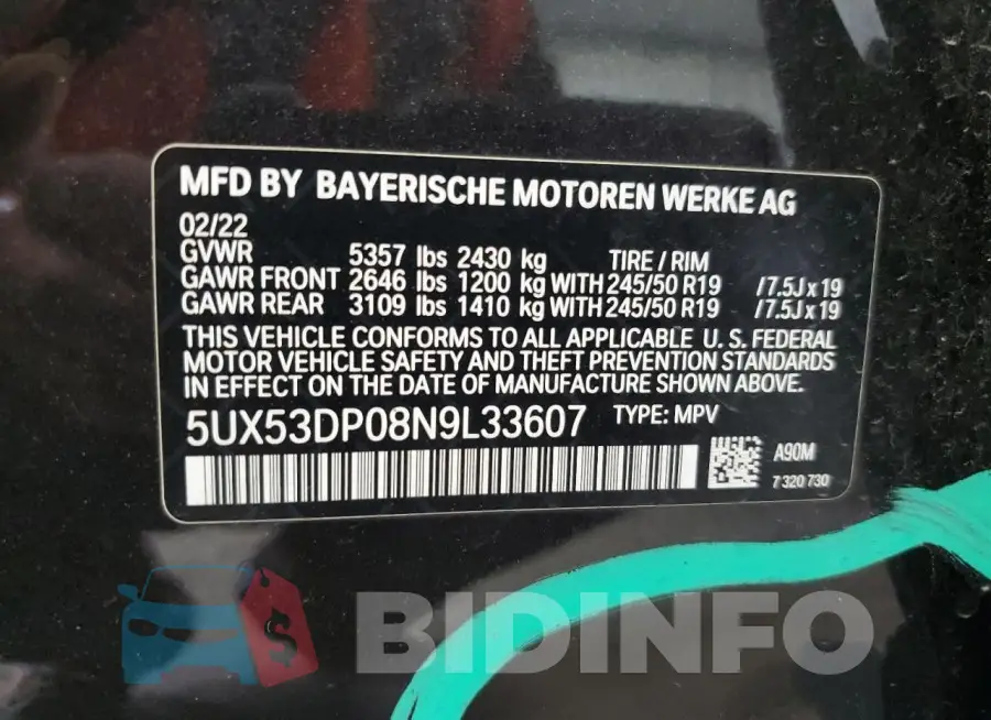 5UX53DP08N9L33607 Photo# 14
