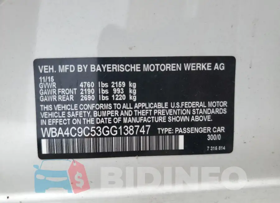 WBA4C9C53GG138747 Photo# 12