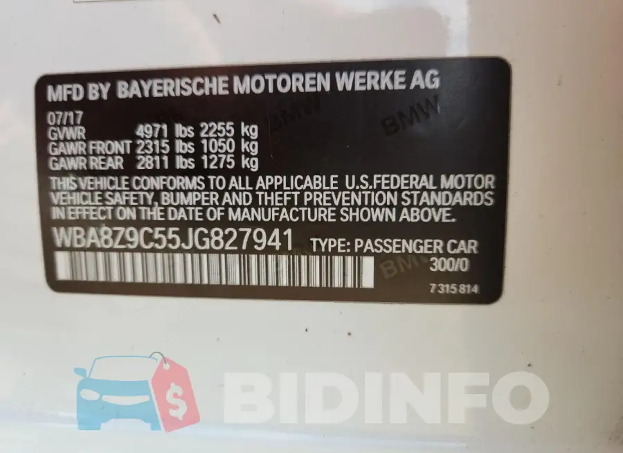WBA8Z9C55JG827941 Photo# 13