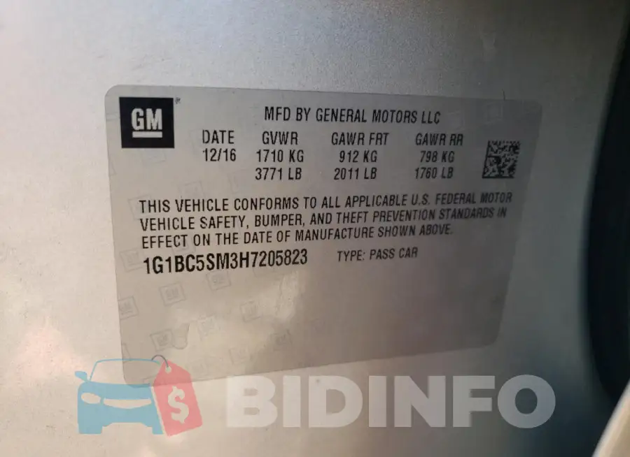 1G1BC5SM3H7205823 Photo# 13