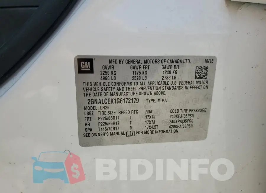 2GNALCEK1G6172179 Photo# 13