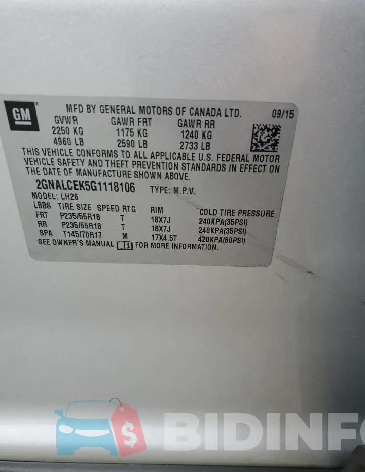 2GNALCEK5G1118106 Photo# 13