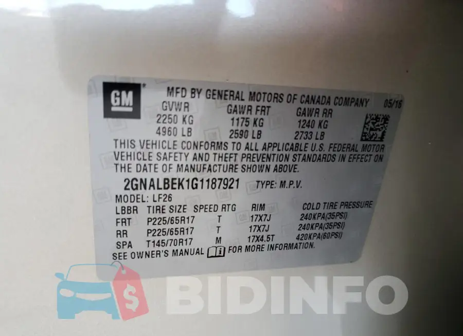 2GNALCEK5G1188155 Photo# 13