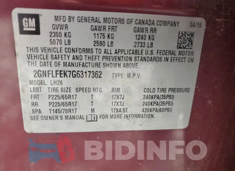 2GNFLFEK7G6317362 Photo# 13