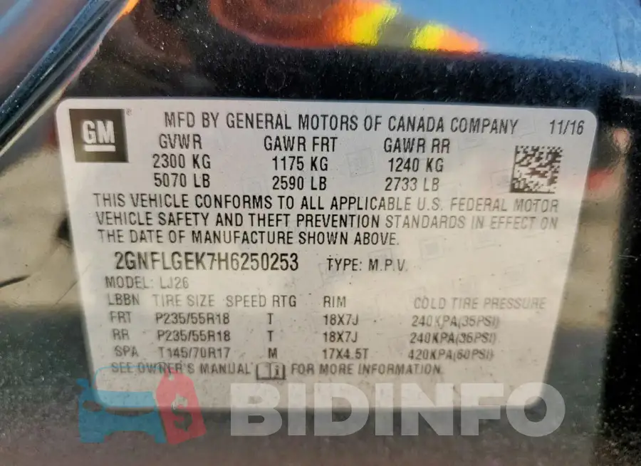 2GNFLGEK7H6250253 Photo# 13
