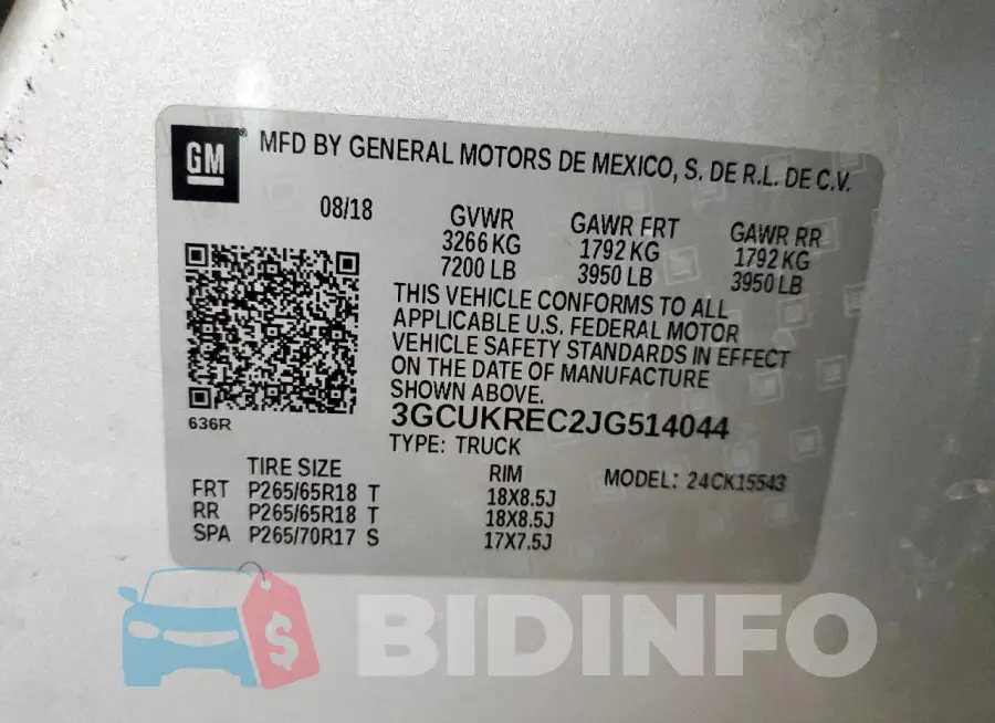 3GCUKREC2JG514044 Photo# 12