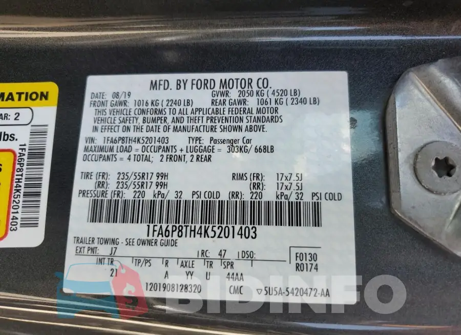 1FA6P8TH4K5201403 Photo# 13