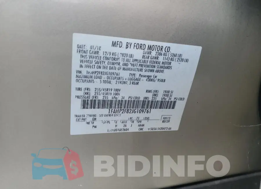 1FAHP2F82JG109761 Photo# 12