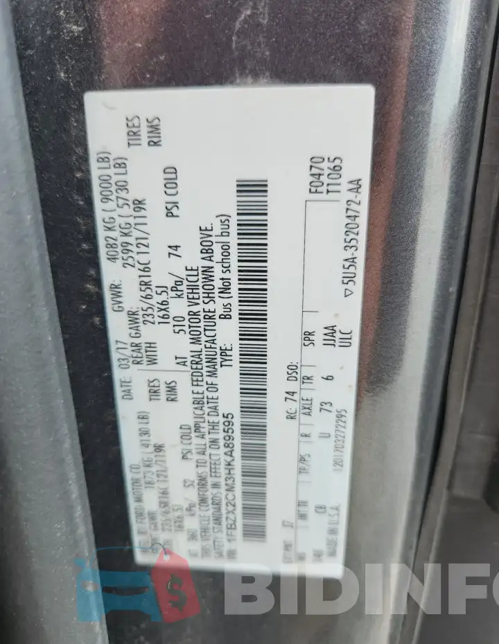 1FBZX2CM3HKA89595 Photo# 13