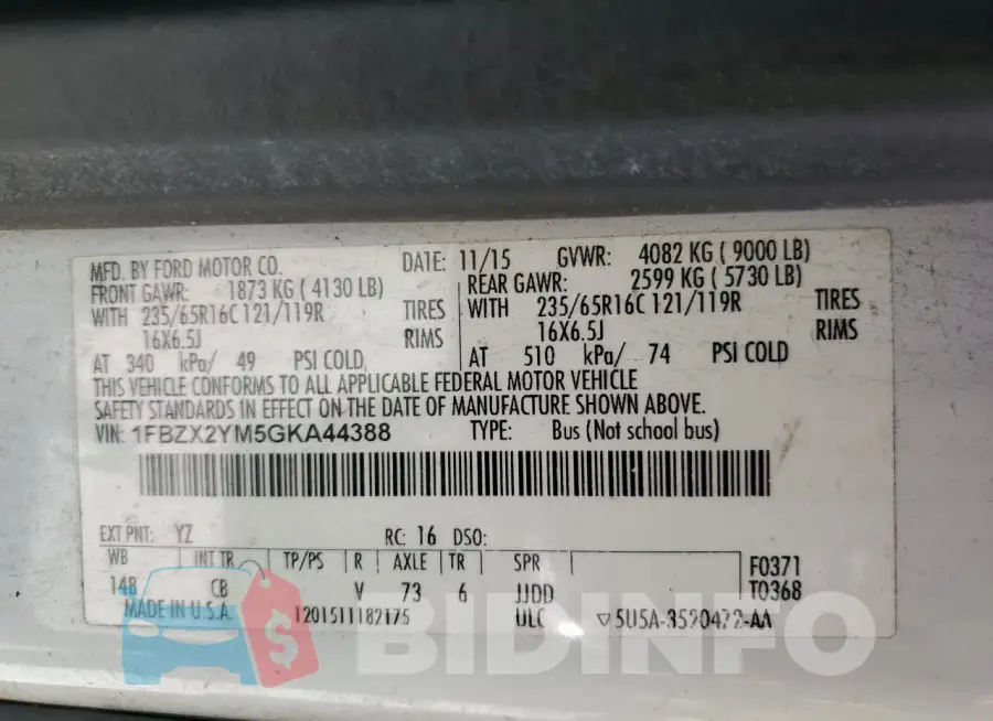 1FBZX2YM5GKA44388 Photo# 13
