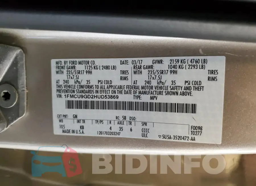 1FMCU9GD2HUD53869 Photo# 13