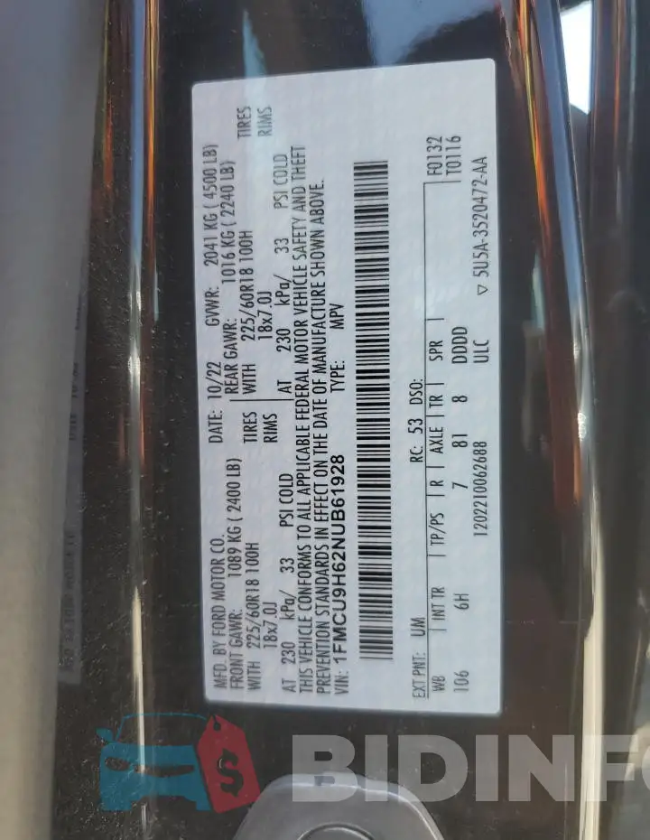 1FMCU9H62NUB61928 Photo# 12