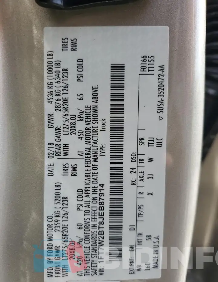 1FT7W2BT8JEB87914 Photo# 12