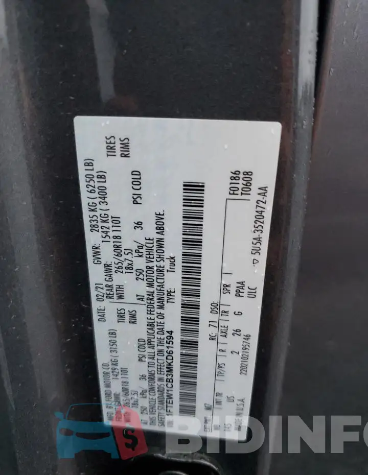 1FTEW1CB3MKD61594 Photo# 12