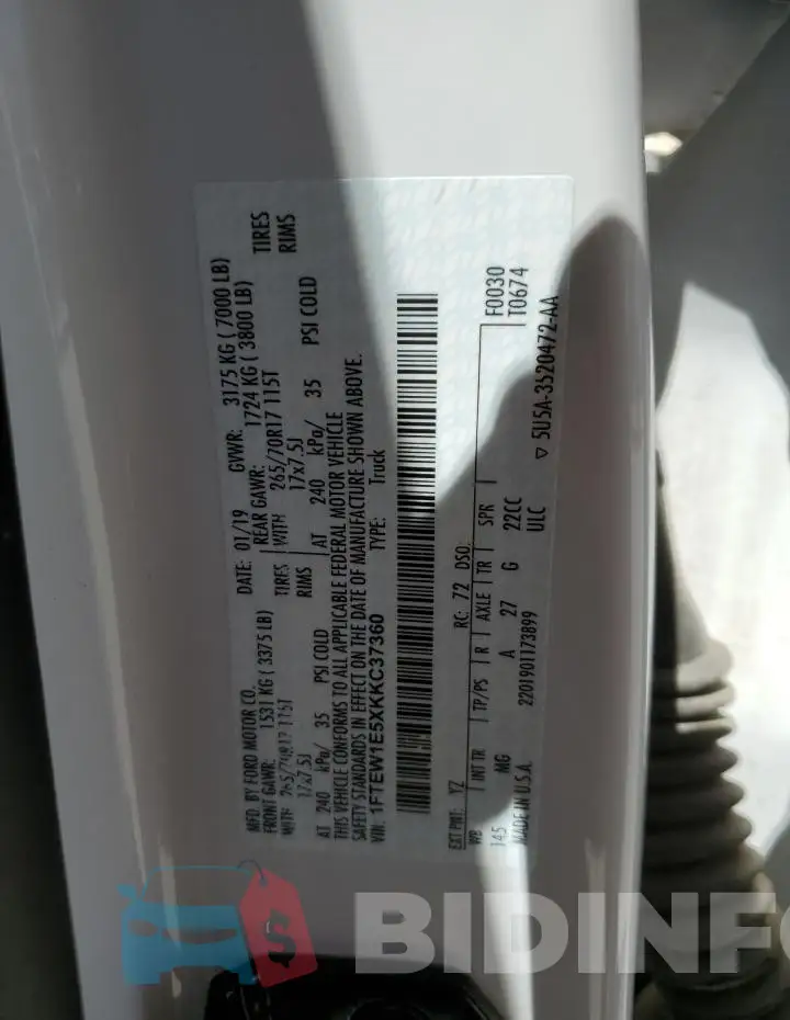 1FTEW1E5XKKC37360 Photo# 12