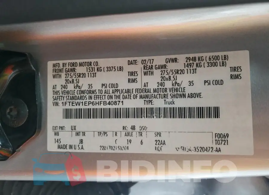 1FTEW1EP6HFB40871 Photo# 12