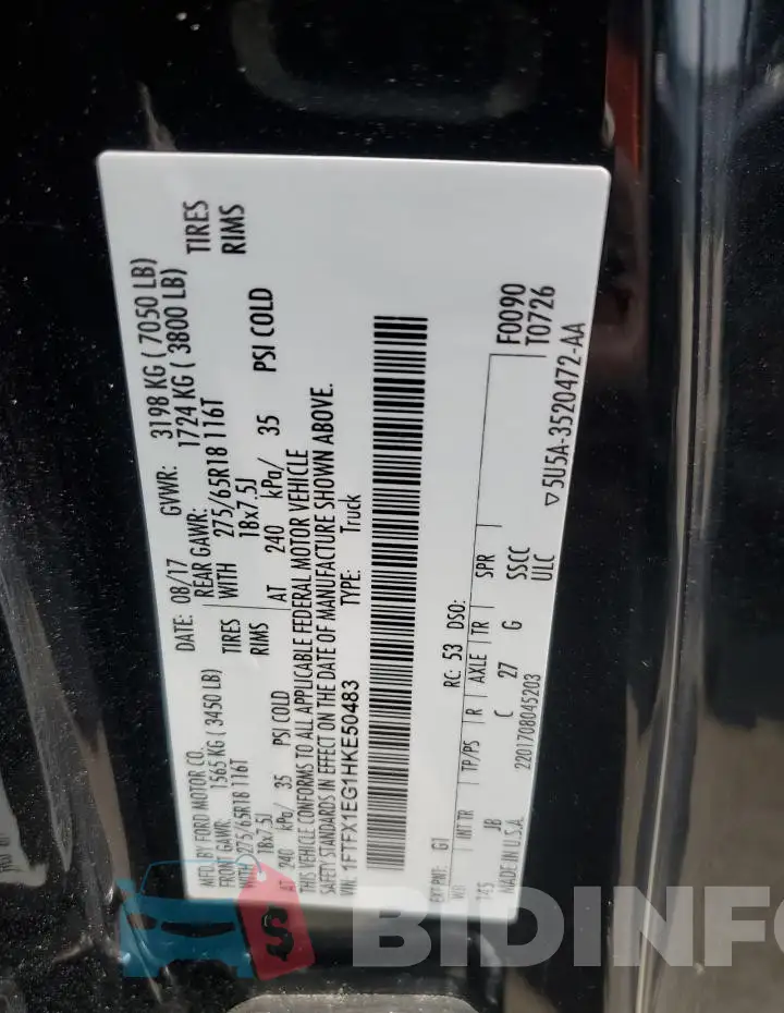1FTFX1EG1HKE50483 Photo# 12
