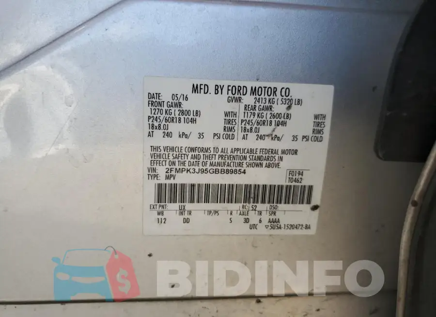 2FMPK3J95GBB89854 Photo# 13