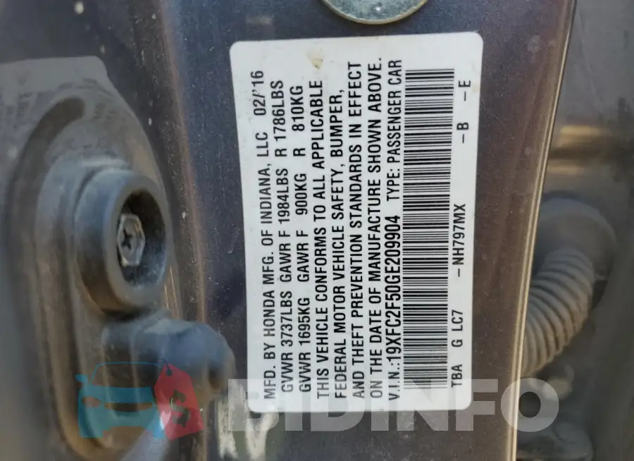 19XFC2F50GE209904 Photo# 12